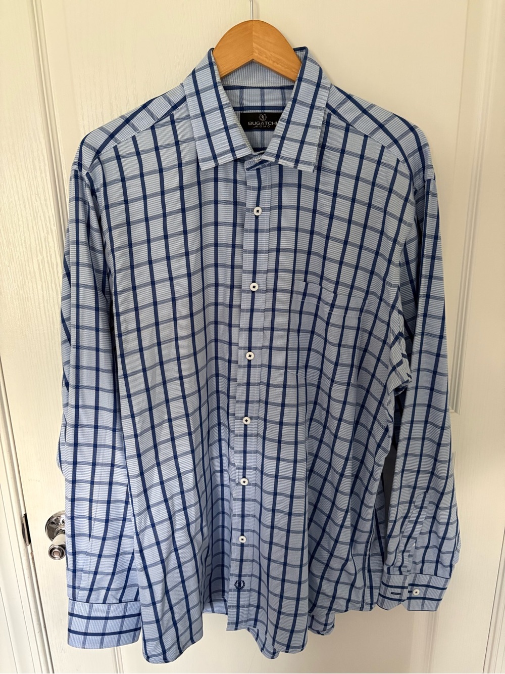 Bugatchi Light Blue and Navy Windowpane Dress Shirt